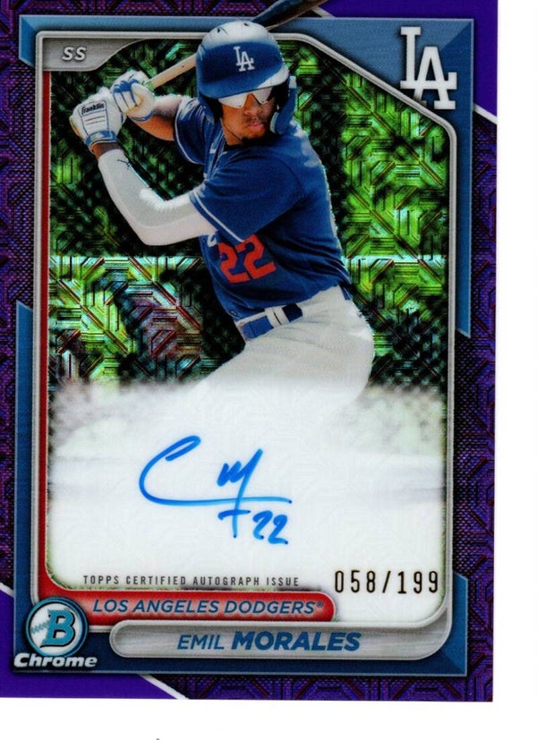 Bowman Chrome 2024 Mega Box Auto Purple 58/199 Mojo #BMA-EM Emil Morales, Los Angeles Dodgers