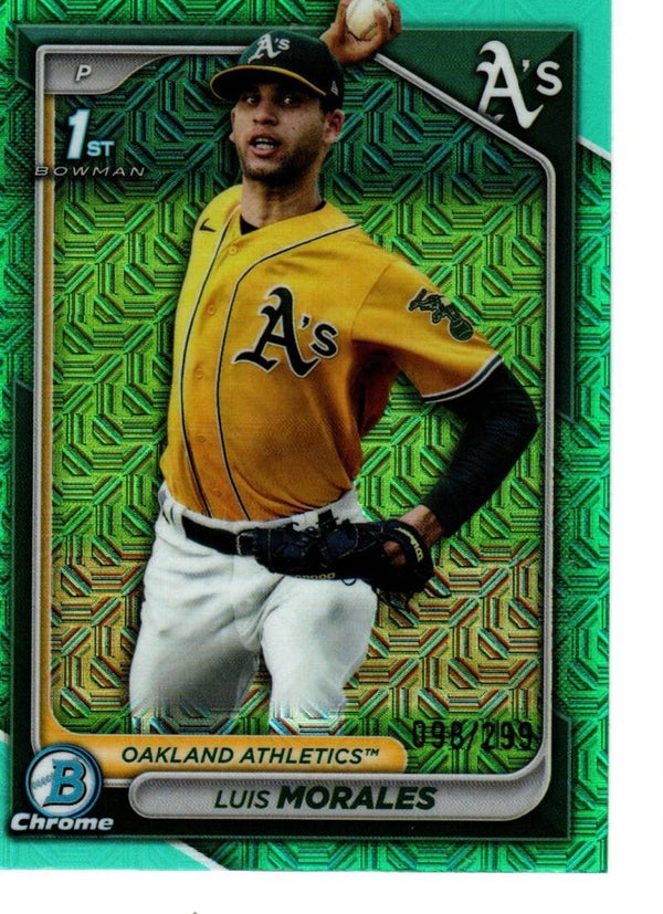 Bowman Chrome 2024 Mega Box Prospects Aqua 98/299 Mojo #BCP-157 Luis Morales, Oakland Athletics