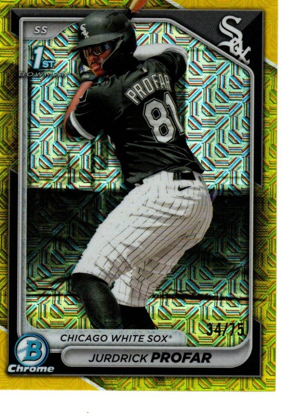 Bowman Chrome 2024 Mega Box Prospects Yellow Mojo 34/75 #BCP-218 Jurdrick Profar, Chicago White Sox