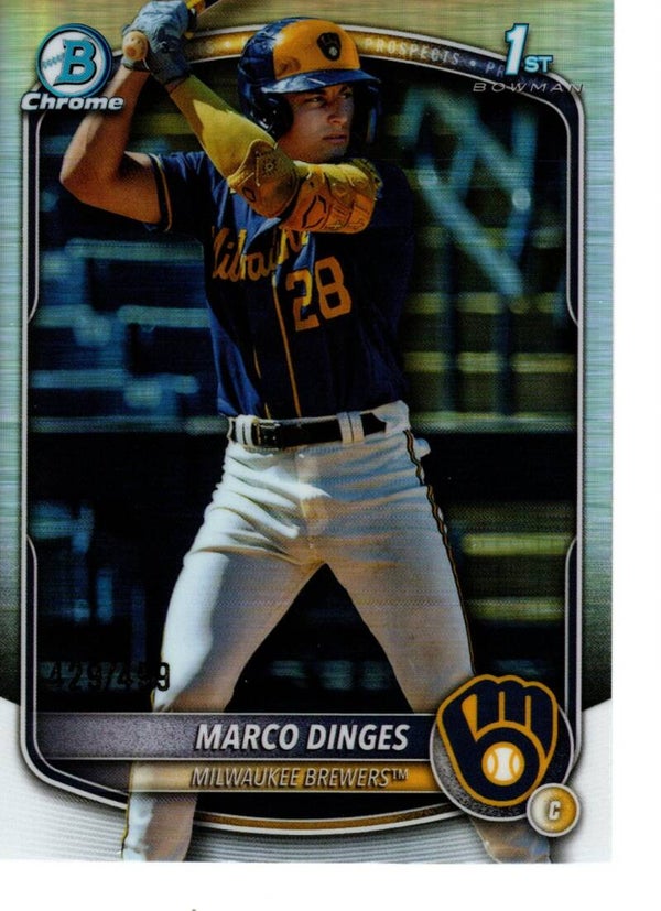 Bowman Chrome 2025 Prospects Refractor 429/499 #BCP-183 Marco Dinges, Milwaukee Brewers