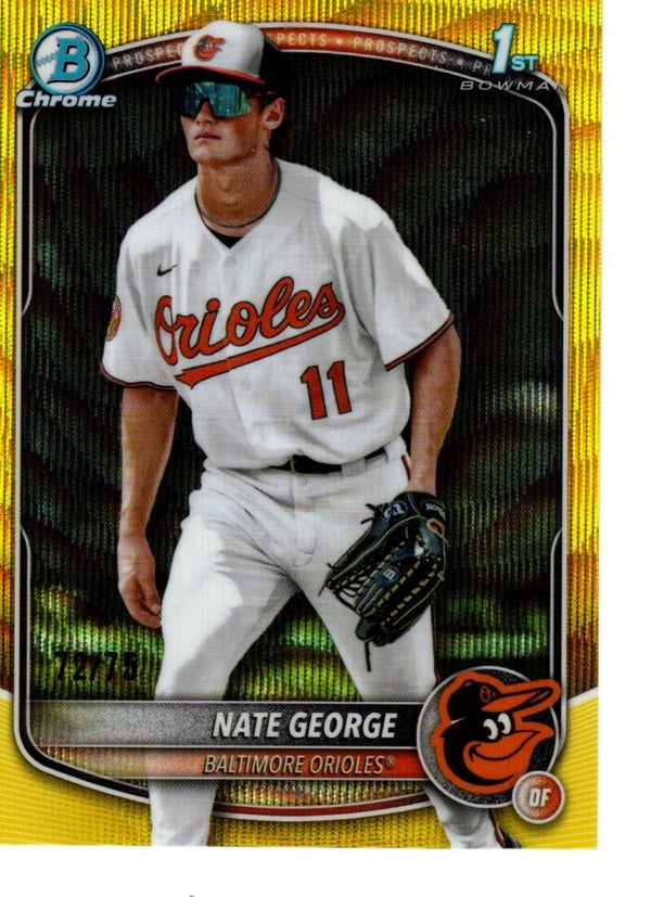 Bowman Chrome 2025 Prospects Yellow Wave 72/75 #BCP-184 Nate George, Baltimore Orioles