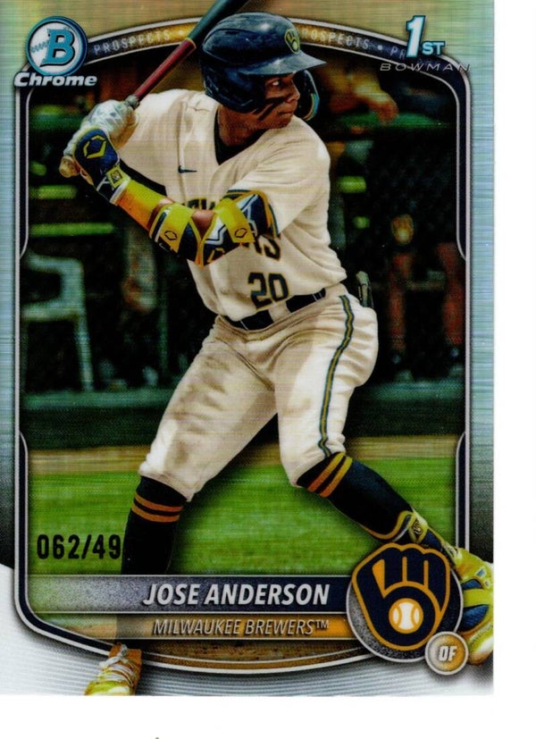 Bowman Chrome 2025 Prospects Refractor 62/499 #BCP-193 Jose Anderson, Milwaukee Brewers