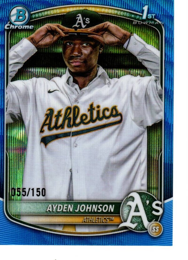 Bowman Chrome 2025 Prospects Blue Wave 55/150 #BCP-197 Ayden Johnson, Athletics