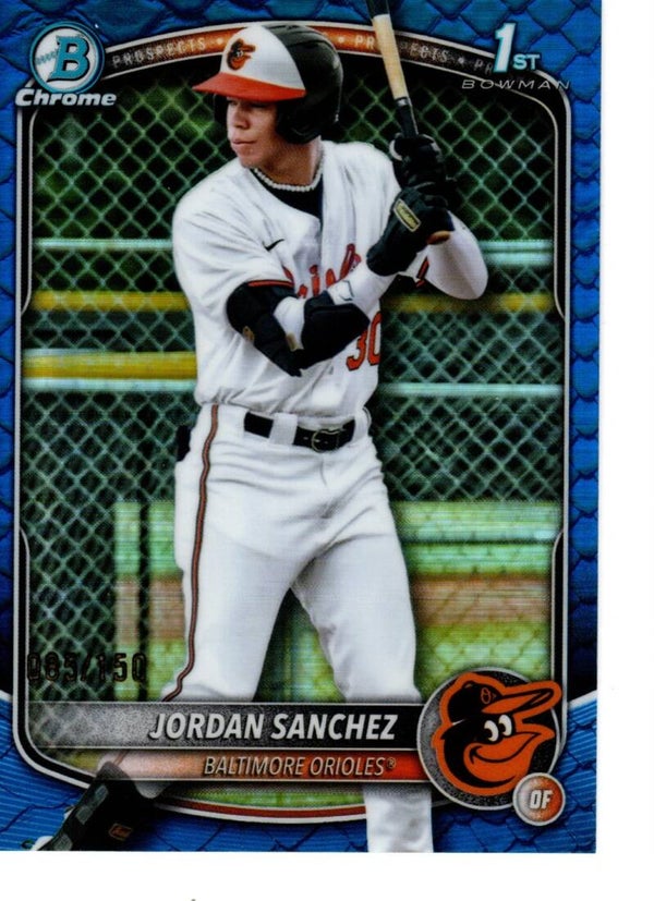 Bowman Chrome 2025 Prospects Blue Reptilian 85/150 #BCP-208 Jordan Sanchez, Baltimore Orioles