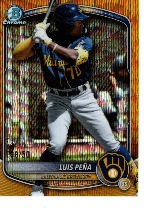 Bowman Chrome 2025 Prospects Gold Wave /50 #BCP-239 Luis Peña, Milwaukee Brewers