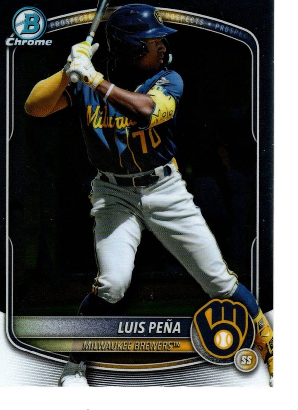 Bowman Chrome 2025 Prospects Fuchsia Shimmer /199 #BCP-239 Luis Peña, Milwaukee Brewers