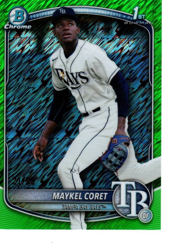 Bowman Chrome 2025 Prospects Green Shimmer 21/99 #BCP-240 Maykel Coret, Tampa Bay Rays