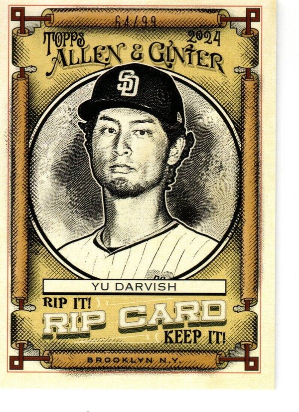 Allen & Ginter 2024 Rip Card UNRIPPED 64/99 #RIP-YD Yu Darvish San Diego Padres