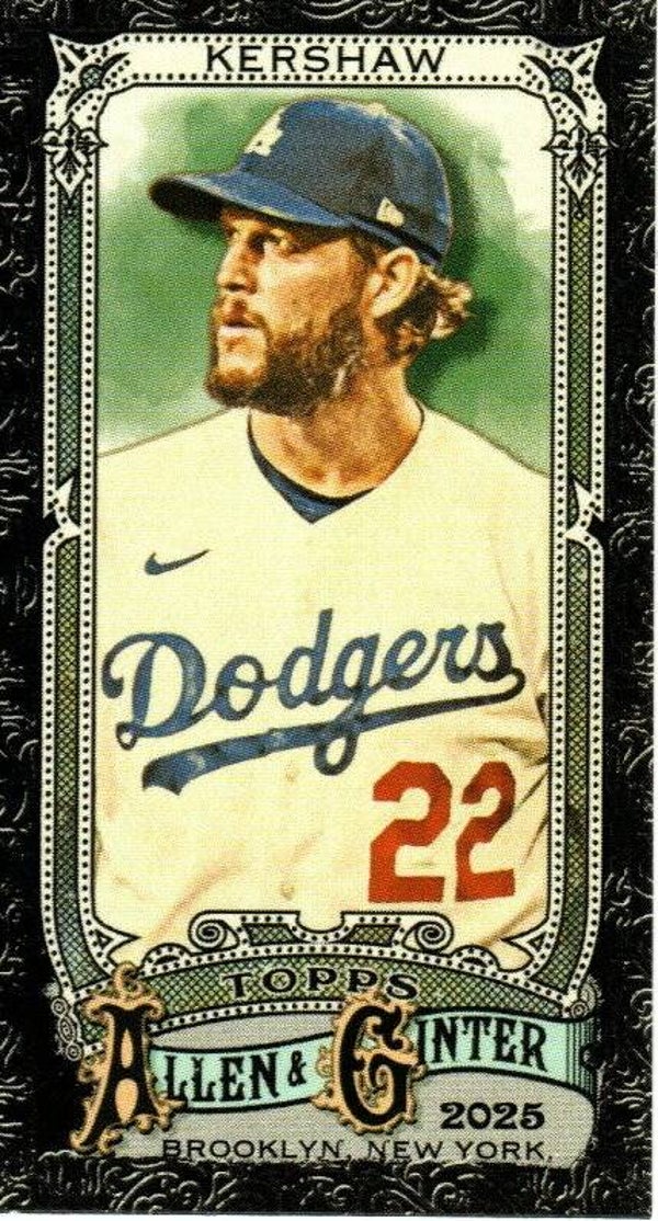Allen & Ginter 2025 Mini Black Border #37 Clayton Kershaw, Los Angeles Dodgers