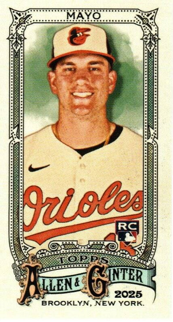 Allen & Ginter 2025 Mini #131 Coby Mayo, Baltimore Orioles RC