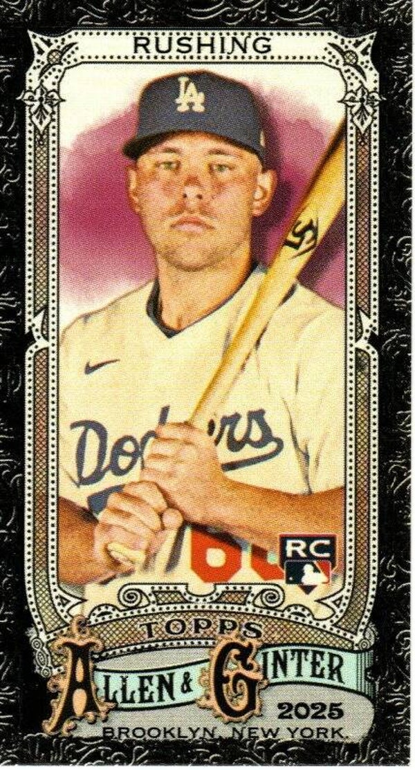 Allen & Ginter 2025 Mini Black Border #200 Dalton Rushing, Los Angeles Dodgers RC