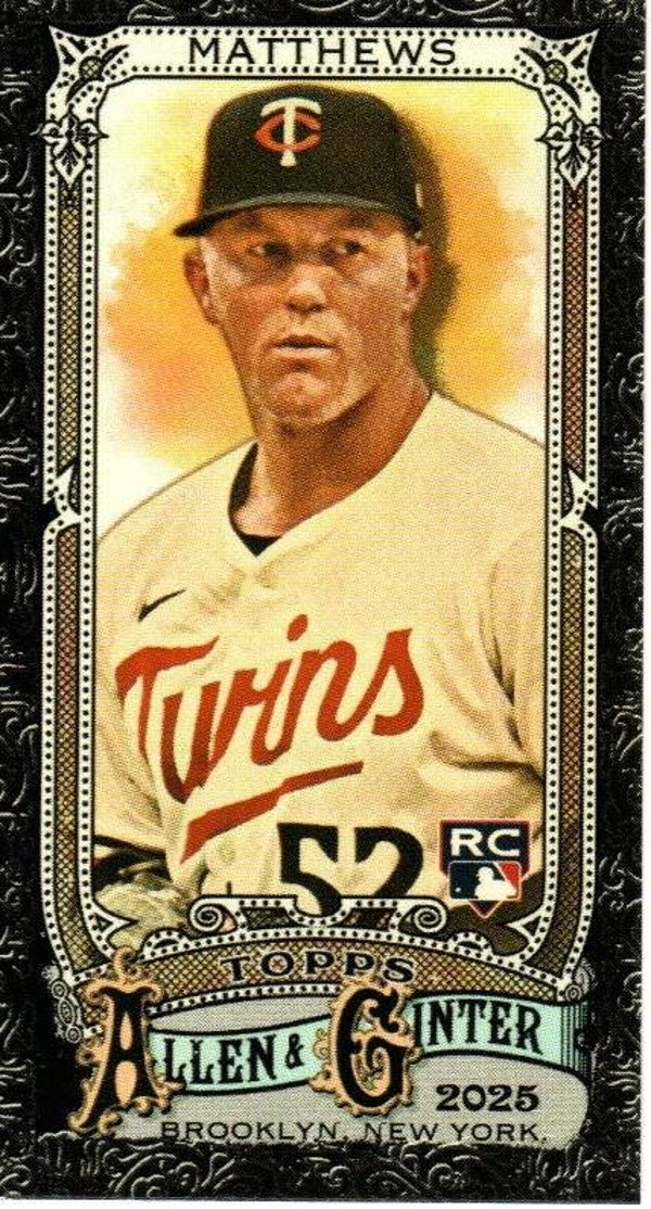 Allen & Ginter 2025 Mini Black Border #235 Zebby Matthews, Minnesota Twins RC