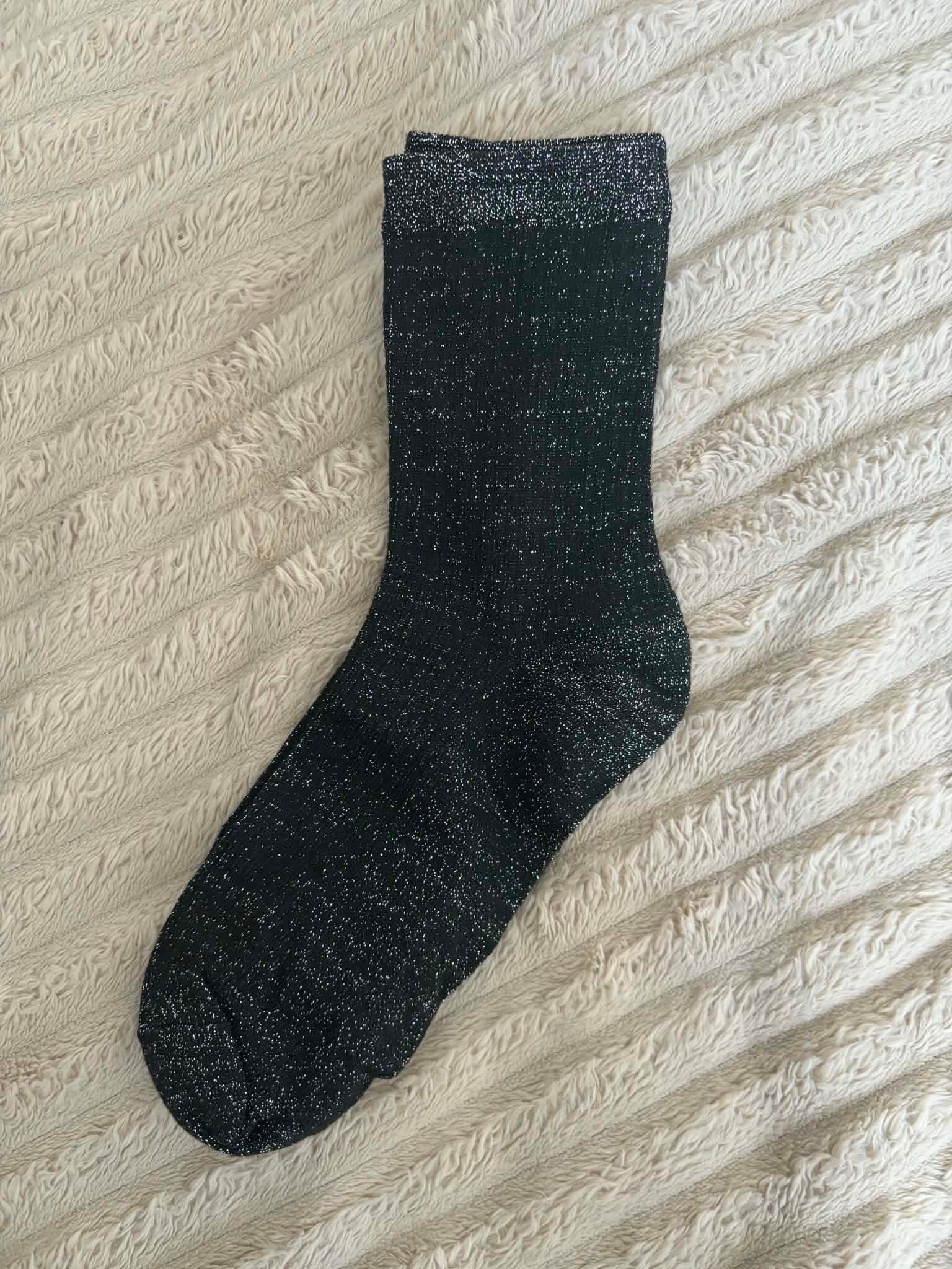 Chaussettes pailletées personnalisables "noir et argent"