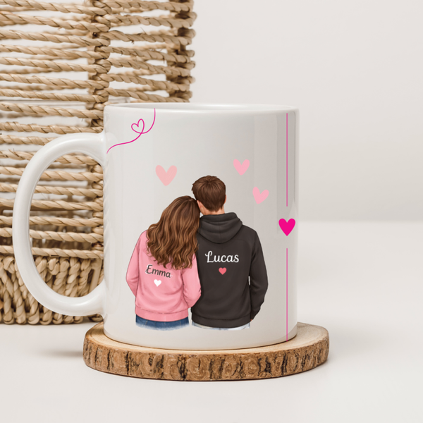 Mug personnalisé couple – Prénoms amoureux Saint-Valentin