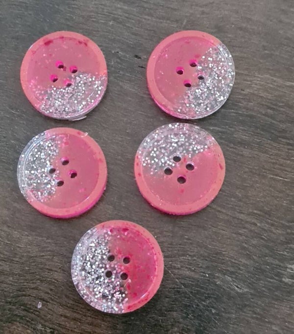 Knapp Rosa + Silver glitter