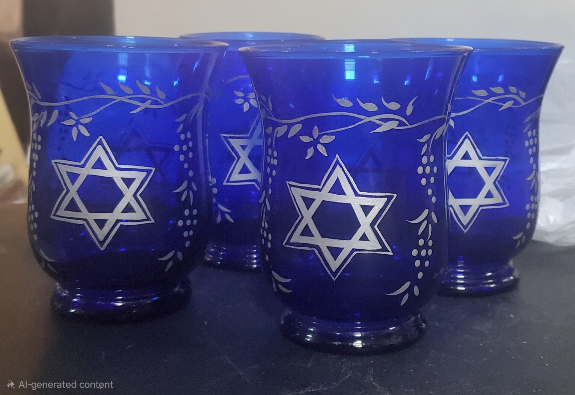 Star of David handpainted cobalt blue glasses