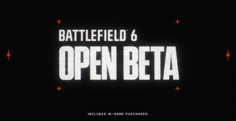 Poster promozionale Open Beta Battlefield 6 – scritte rosse su sfondo nero, con avviso di acquisti in-game