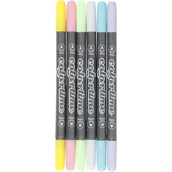 Colortime dubbelstift, lijndikte: 2,3 & 3,6 mm, pastelkleuren, 6 stuks