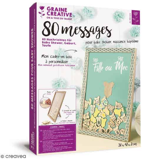 DIY-Kit 80 gepersonaliseerde berichten in houten frame - baby shower