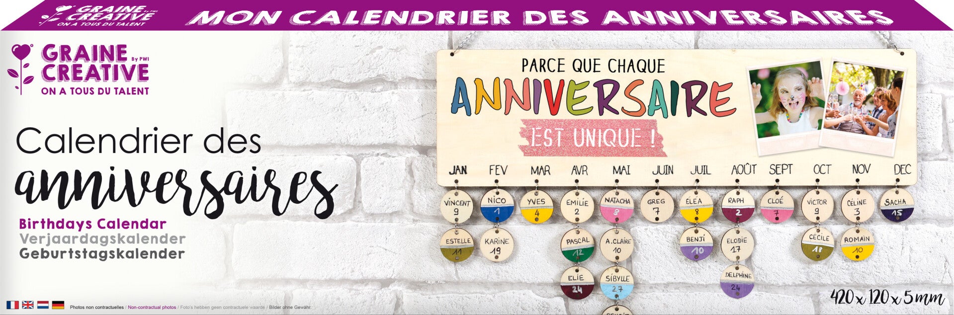 DIY-Kit Maak je eigen Verjaarsdagskalender van hout - 42x12 cm