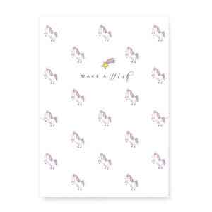 Wenskaart voor sieraden "Make a wish" met unicorn - white-yellow-pink