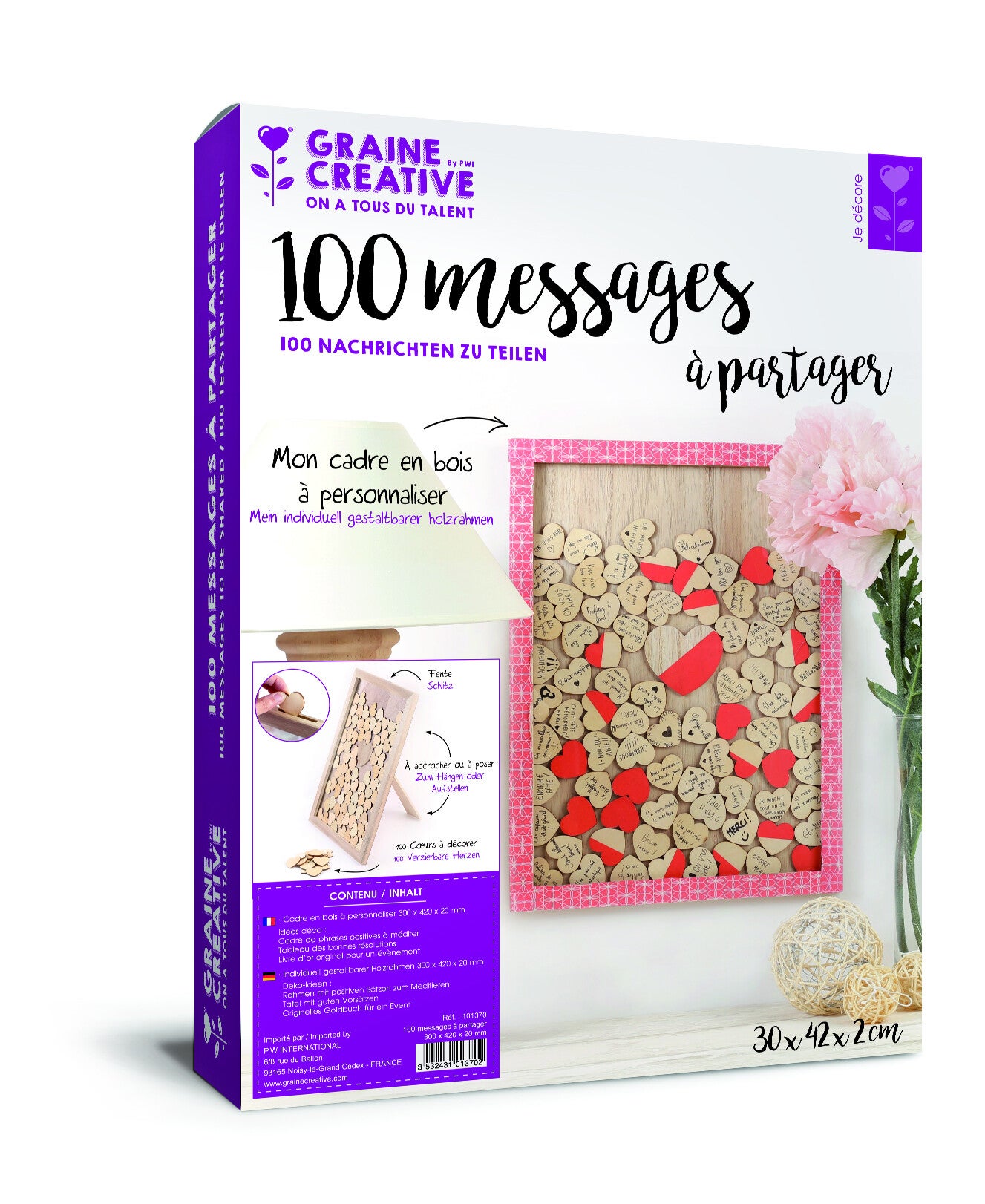 DIY-Kit 100 gepersonaliseerde berichten in houten frame - hartjes