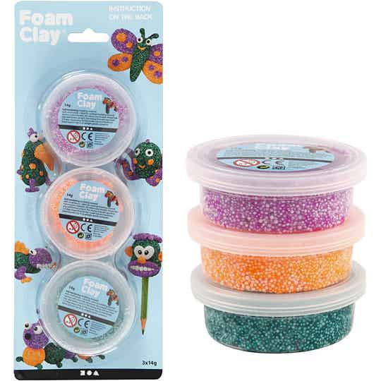 Foam Clay® Sets 3x14gr, groen-paars-neon oranje