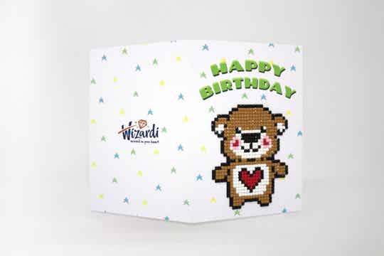 Diamond Painting Wenskaart - Happy Birthday (Teddy Bear)