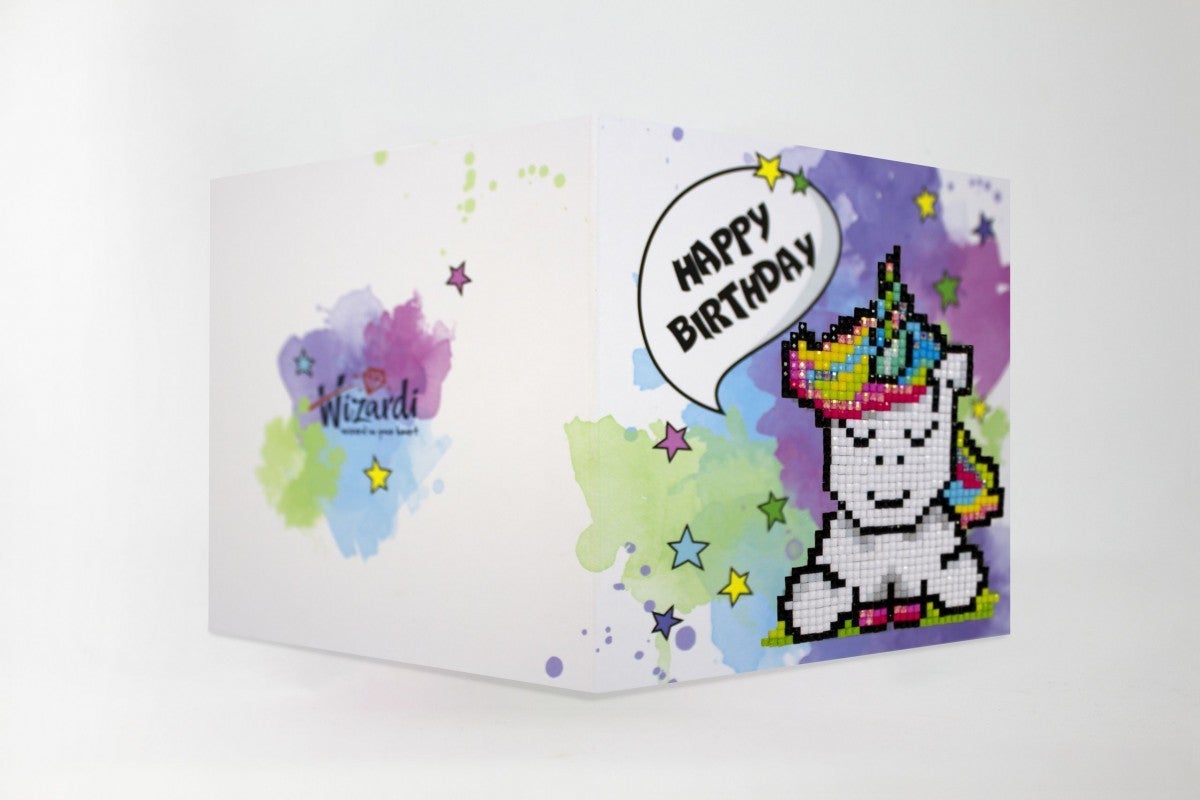Diamond Painting Wenskaart - Happy Birthday (Unicorn)