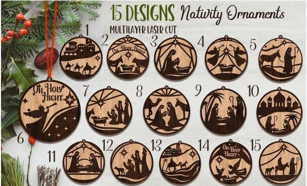 Wooden Nativity Ornaments