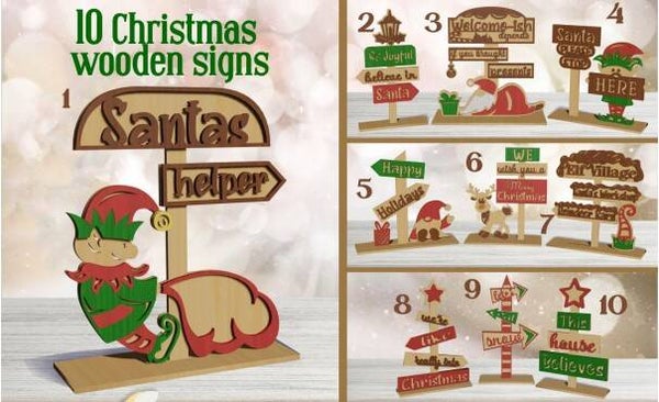 Wooden Christmas Porch and Yard Signs.