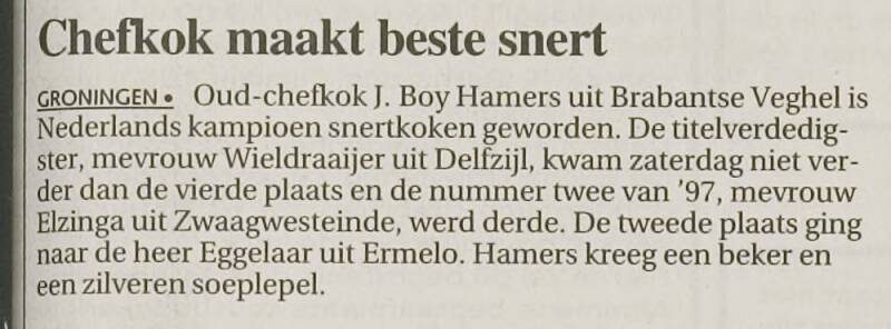 Kranteknipsel Boy Hamers