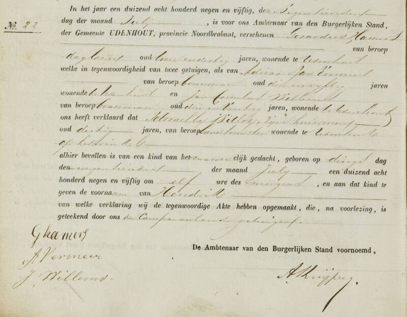 Geboorteakte Hendrik Hamers