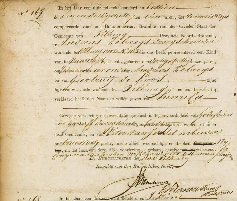 Geboorteakte Henrica Zebregs