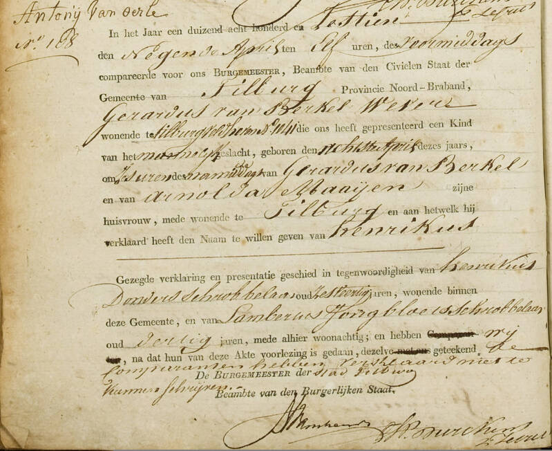 Geboorteakte Henrikus van Berkel