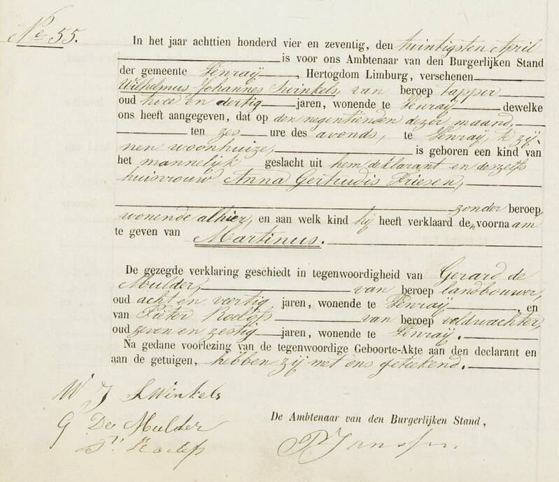 Geboorteakte M Swinkels