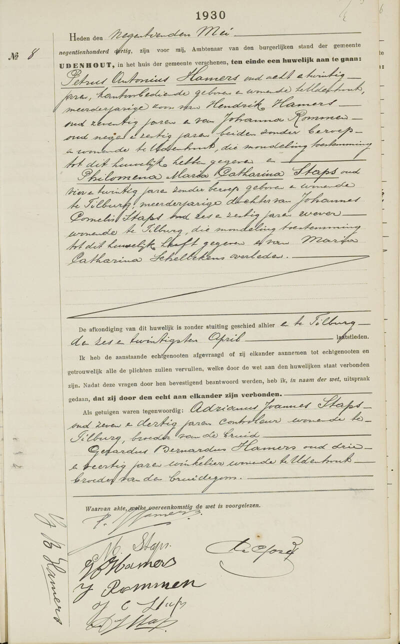 Huwelijksakte Hamers - Staps