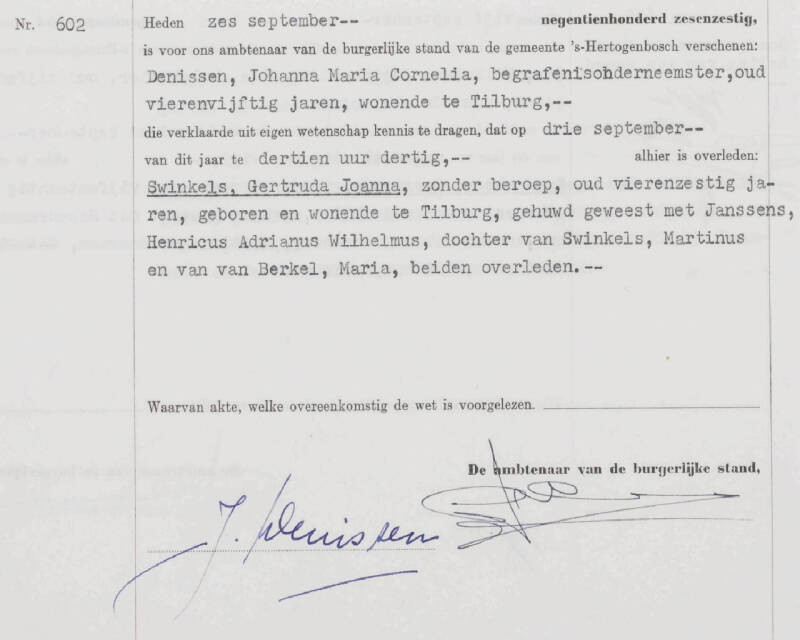 Overlijdensakte G.J. Swinkels