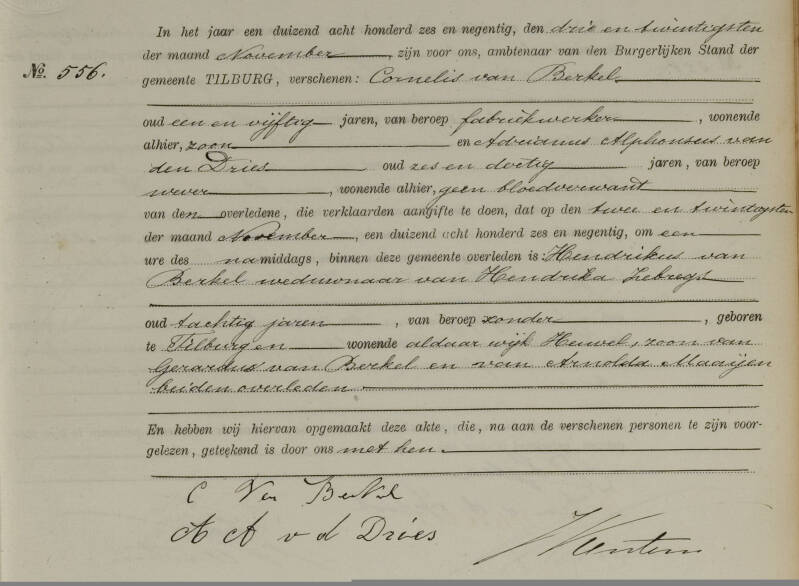 Overlijdensakte Henrikus van Berkel