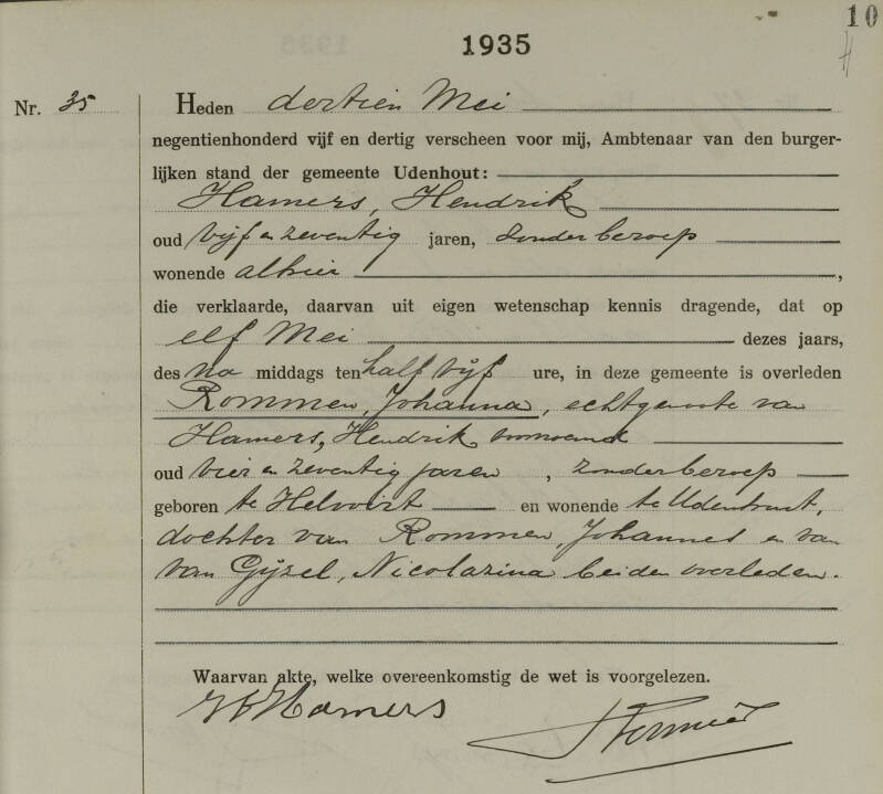 Overlijdensakte Johanna Rommen