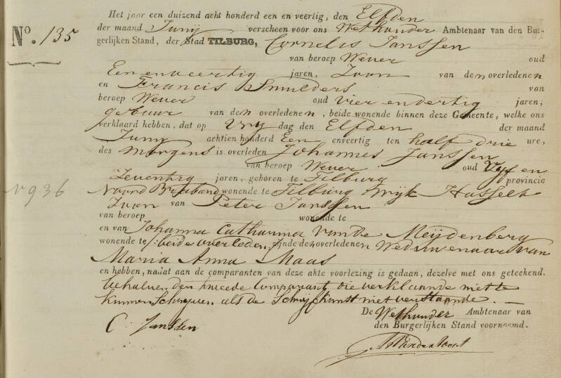 Overlijdensakte Joannes Janssen