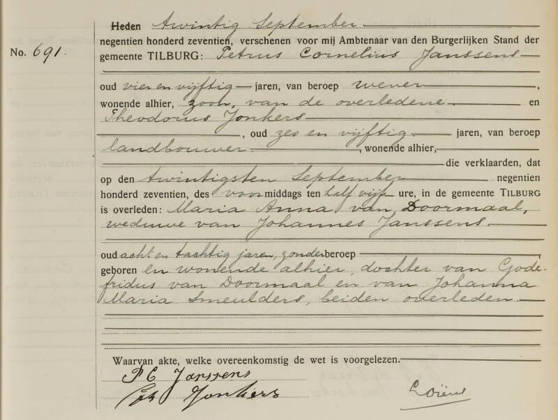 Overlijdensakte MA van Doormaal