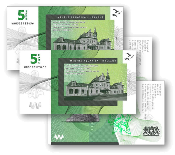 Vijf biljetten van ₩ 5,-