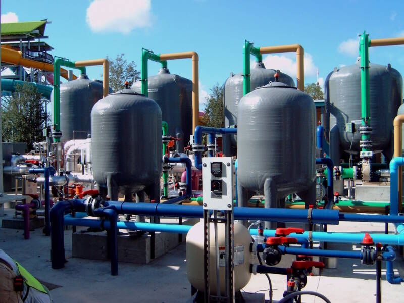96” diameter custom fiberglass filters in a recreational water application
