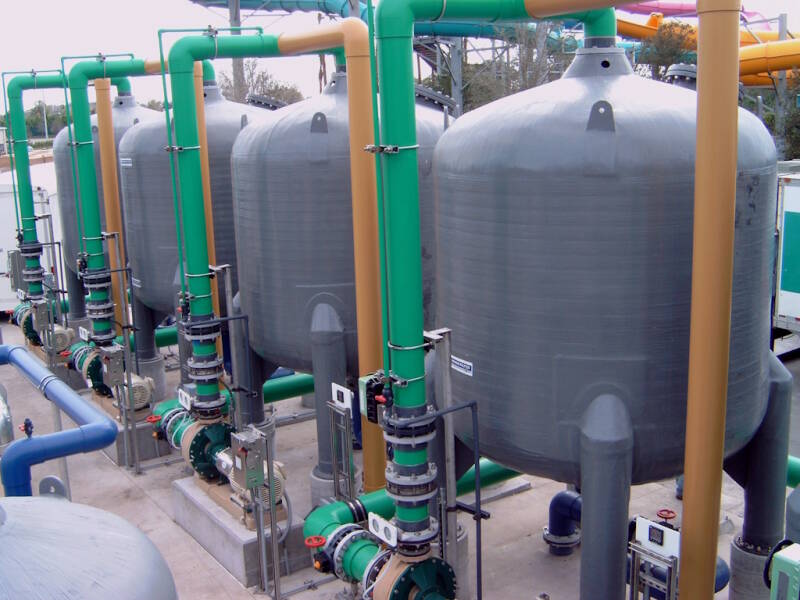 96” diameter custom fiberglass filters in a recreational water application