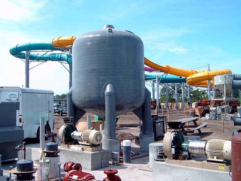 96” diameter custom fiberglass filters in a recreational water application