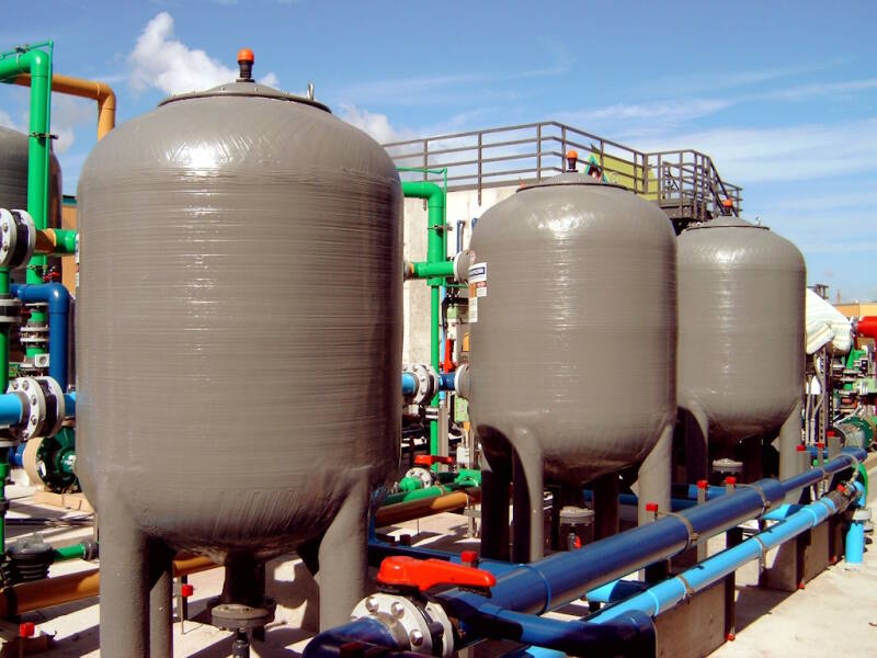 96” diameter custom fiberglass filters in a recreational water application