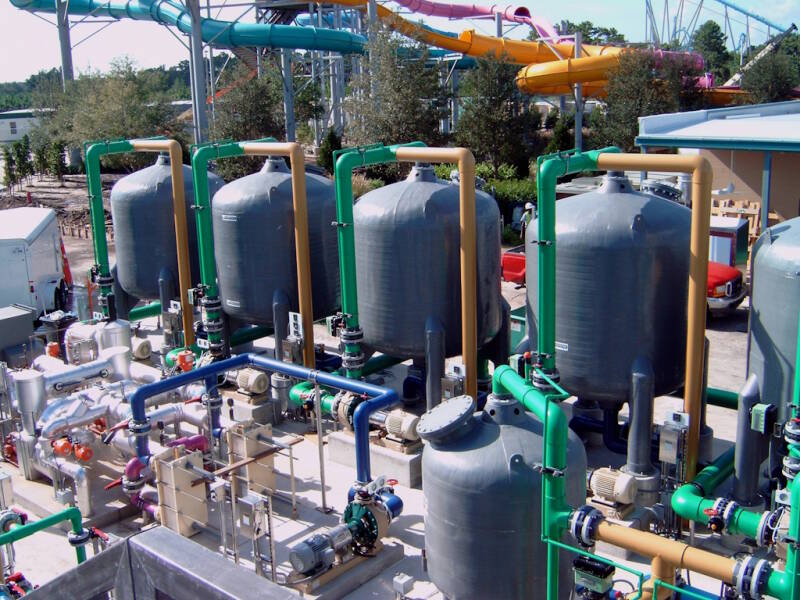 96” diameter custom fiberglass filters in a recreational water application