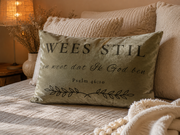 Wees Stil | Christelijk Velours Kussen