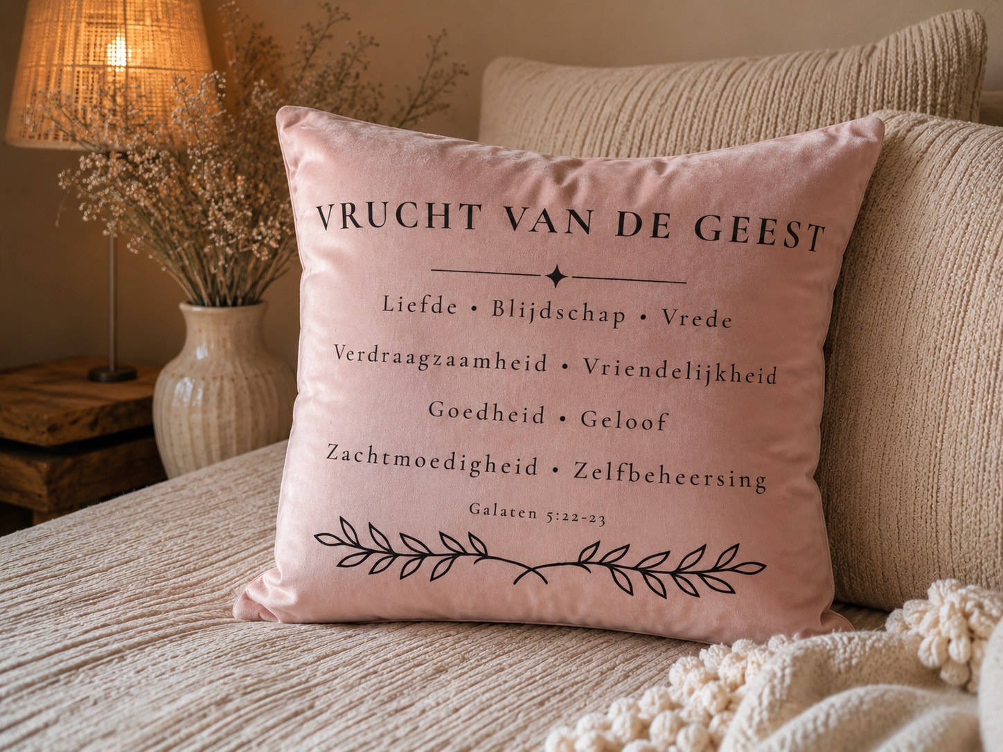 Vrucht van de Geest | Christelijk Velours Kussen